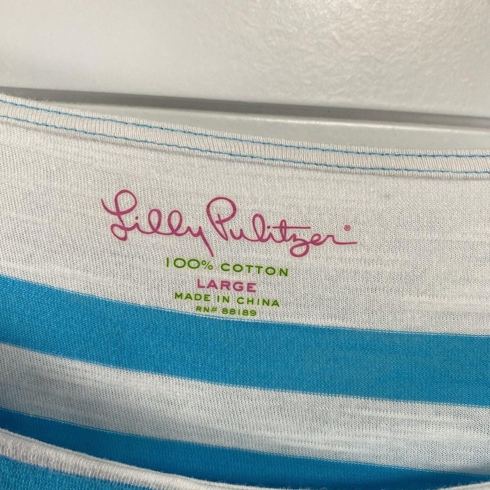 Lilly Pulitzer Dress Womens Large Blue White Striped Cotton Beach Resortwear